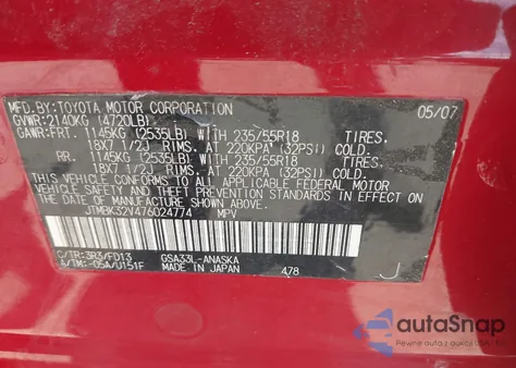 2007 Toyota Rav4 Sport V6 from USA, damaged, VIN JTMBK32V476024774